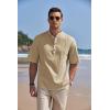 imageCOOFANDY Mens Cotton Linen Henley Shirt Short Sleeve Hippie Casual Band Collar Summer Beach TShirtsKhaki