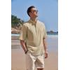 imageCOOFANDY Mens Cotton Linen Henley Shirt Short Sleeve Hippie Casual Band Collar Summer Beach TShirtsKhaki