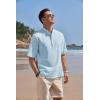 imageCOOFANDY Mens Cotton Linen Henley Shirt Short Sleeve Hippie Casual Band Collar Summer Beach TShirtsLight Blue