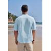 imageCOOFANDY Mens Cotton Linen Henley Shirt Short Sleeve Hippie Casual Band Collar Summer Beach TShirtsLight Blue