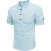 imageCOOFANDY Mens Cotton Linen Henley Shirt Short Sleeve Hippie Casual Band Collar Summer Beach TShirtsLight Blue