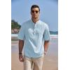 imageCOOFANDY Mens Cotton Linen Henley Shirt Short Sleeve Hippie Casual Band Collar Summer Beach TShirtsLight Blue