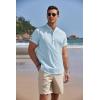 imageCOOFANDY Mens Cotton Linen Henley Shirt Short Sleeve Hippie Casual Band Collar Summer Beach TShirtsLight Blue