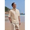 imageCOOFANDY Mens Cotton Linen Henley Shirt Short Sleeve Hippie Casual Band Collar Summer Beach TShirtsLight Khaki
