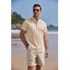 imageCOOFANDY Mens Cotton Linen Henley Shirt Short Sleeve Hippie Casual Band Collar Summer Beach TShirtsLight Khaki