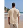 imageCOOFANDY Mens Cotton Linen Henley Shirt Short Sleeve Hippie Casual Band Collar Summer Beach TShirtsLight Khaki
