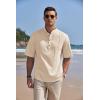 imageCOOFANDY Mens Cotton Linen Henley Shirt Short Sleeve Hippie Casual Band Collar Summer Beach TShirtsLight Khaki