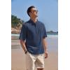 imageCOOFANDY Mens Cotton Linen Henley Shirt Short Sleeve Hippie Casual Band Collar Summer Beach TShirtsNavy Blue