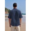 imageCOOFANDY Mens Cotton Linen Henley Shirt Short Sleeve Hippie Casual Band Collar Summer Beach TShirtsNavy Blue