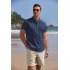 imageCOOFANDY Mens Cotton Linen Henley Shirt Short Sleeve Hippie Casual Band Collar Summer Beach TShirtsNavy Blue