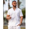imageCOOFANDY Mens Cotton Linen Henley Shirt Short Sleeve Hippie Casual Beach TShirts with Pocket01white