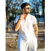 imageCOOFANDY Mens Cotton Linen Henley Shirt Short Sleeve Hippie Casual Beach TShirts with Pocket01white