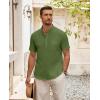 imageCOOFANDY Mens Cotton Linen Henley Shirt Short Sleeve Hippie Casual Beach TShirts with PocketArmy Green