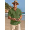imageCOOFANDY Mens Cotton Linen Henley Shirt Short Sleeve Hippie Casual Beach TShirts with PocketArmy Green