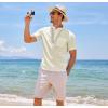 imageCOOFANDY Mens Cotton Linen Henley Shirt Short Sleeve Hippie Casual Beach TShirts with PocketBeige