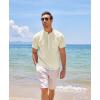 imageCOOFANDY Mens Cotton Linen Henley Shirt Short Sleeve Hippie Casual Beach TShirts with PocketBeige