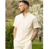imageCOOFANDY Mens Cotton Linen Henley Shirt Short Sleeve Hippie Casual Beach TShirts with PocketBeige