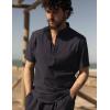 imageCOOFANDY Mens Cotton Linen Henley Shirt Short Sleeve Hippie Casual Beach TShirts with PocketBlack