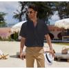 imageCOOFANDY Mens Cotton Linen Henley Shirt Short Sleeve Hippie Casual Beach TShirts with PocketBlack