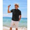 imageCOOFANDY Mens Cotton Linen Henley Shirt Short Sleeve Hippie Casual Beach TShirts with PocketBlack
