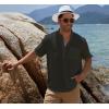 imageCOOFANDY Mens Cotton Linen Henley Shirt Short Sleeve Hippie Casual Beach TShirts with PocketBlack