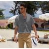 imageCOOFANDY Mens Cotton Linen Henley Shirt Short Sleeve Hippie Casual Beach TShirts with PocketBlack Striped