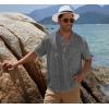 imageCOOFANDY Mens Cotton Linen Henley Shirt Short Sleeve Hippie Casual Beach TShirts with PocketBlack Striped