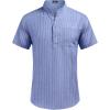 imageCOOFANDY Mens Cotton Linen Henley Shirt Short Sleeve Hippie Casual Beach TShirts with PocketBlue Striped