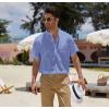 imageCOOFANDY Mens Cotton Linen Henley Shirt Short Sleeve Hippie Casual Beach TShirts with PocketBlue Striped