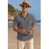 imageCOOFANDY Mens Cotton Linen Henley Shirt Short Sleeve Hippie Casual Beach TShirts with PocketDark Grey