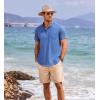 imageCOOFANDY Mens Cotton Linen Henley Shirt Short Sleeve Hippie Casual Beach TShirts with PocketDenim Blue