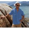 imageCOOFANDY Mens Cotton Linen Henley Shirt Short Sleeve Hippie Casual Beach TShirts with PocketDenim Blue