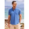 imageCOOFANDY Mens Cotton Linen Henley Shirt Short Sleeve Hippie Casual Beach TShirts with PocketDenim Blue