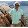 imageCOOFANDY Mens Cotton Linen Henley Shirt Short Sleeve Hippie Casual Beach TShirts with PocketGreen