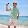 imageCOOFANDY Mens Cotton Linen Henley Shirt Short Sleeve Hippie Casual Beach TShirts with PocketGreen