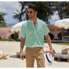 imageCOOFANDY Mens Cotton Linen Henley Shirt Short Sleeve Hippie Casual Beach TShirts with PocketGreen