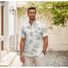 imageCOOFANDY Mens Cotton Linen Henley Shirt Short Sleeve Hippie Casual Beach TShirts with PocketGreen Leaf