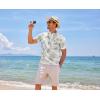 imageCOOFANDY Mens Cotton Linen Henley Shirt Short Sleeve Hippie Casual Beach TShirts with PocketGreen Leaf