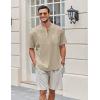 imageCOOFANDY Mens Cotton Linen Henley Shirt Short Sleeve Hippie Casual Beach TShirts with PocketKhaki