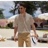 imageCOOFANDY Mens Cotton Linen Henley Shirt Short Sleeve Hippie Casual Beach TShirts with PocketKhaki