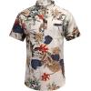 imageCOOFANDY Mens Cotton Linen Henley Shirt Short Sleeve Hippie Casual Beach TShirts with PocketKhaki Floral