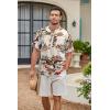 imageCOOFANDY Mens Cotton Linen Henley Shirt Short Sleeve Hippie Casual Beach TShirts with PocketKhaki Floral