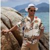 imageCOOFANDY Mens Cotton Linen Henley Shirt Short Sleeve Hippie Casual Beach TShirts with PocketKhaki Floral