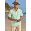 imageCOOFANDY Mens Cotton Linen Henley Shirt Short Sleeve Hippie Casual Beach TShirts with PocketLight Green