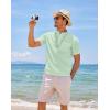 imageCOOFANDY Mens Cotton Linen Henley Shirt Short Sleeve Hippie Casual Beach TShirts with PocketLight Green