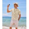 imageCOOFANDY Mens Cotton Linen Henley Shirt Short Sleeve Hippie Casual Beach TShirts with PocketLight Khaki