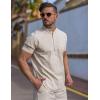 imageCOOFANDY Mens Cotton Linen Henley Shirt Short Sleeve Hippie Casual Beach TShirts with PocketLight Khaki
