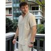 imageCOOFANDY Mens Cotton Linen Henley Shirt Short Sleeve Hippie Casual Beach TShirts with PocketLight Khaki