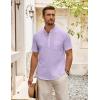 imageCOOFANDY Mens Cotton Linen Henley Shirt Short Sleeve Hippie Casual Beach TShirts with PocketLight Purple