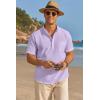 imageCOOFANDY Mens Cotton Linen Henley Shirt Short Sleeve Hippie Casual Beach TShirts with PocketLight Purple
